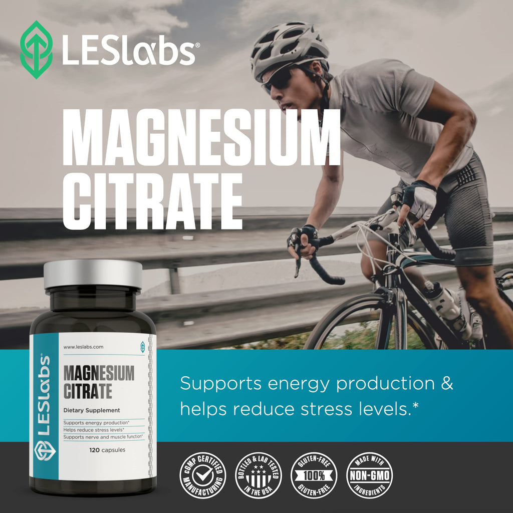 LES Labs Magnesium Citrate – Stress Relief, Restful Sleep, Heart Health, Metabolism, Nerve & Muscle Function – Non-GMO Supplement – 120 Capsules (Pack of 2)