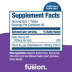 Bariatric Fusion Vitamin B12 Sublingual 1000 mcg Melts | Grape Flavored | Vitamin B12 Dissolve Under Tongue Tablets with Folic Acid | Sugar Free | Methylcobalamin | 90 Count