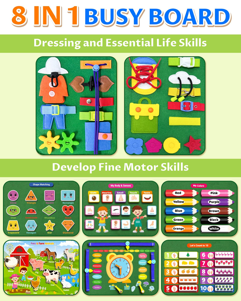 Board Toys for Toddler Boy & Girl Birthday Gifts, Busy Book Learning Sensory Toys for Toddlers, Toddler Travel Toy Educational Activities Learn Fine Motor Skills