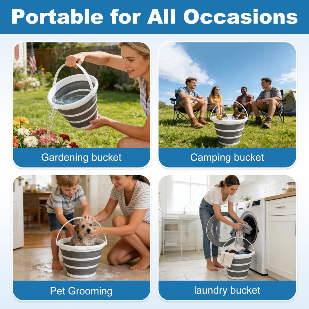 Gronivex Collapsible Bucket 2.6 Gallon, Portable & Space-Saving for Car Wash, Camping, RV, Multi-Purpose Cleaning Bucket, BPA Free