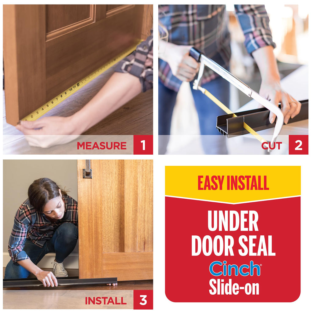 M-D Building Products Vinyl Cinch U-Shape Door Bottom Seal, Slide-On Weatherstripping Draft Stopper, Easy to Install, Fits 36” x 1-3/4” Doors, Fills 3/8”- 3/4” Gaps, 43338, Clear