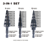 Jerax tools M2 HSS Quick Change 1/2", 3/4" & 7/8" Step Drill Bit Set Double Fluted Drill Bits for Hole Drilling in Stainless Steel, Copper, Aluminum, Wood, Plastic
