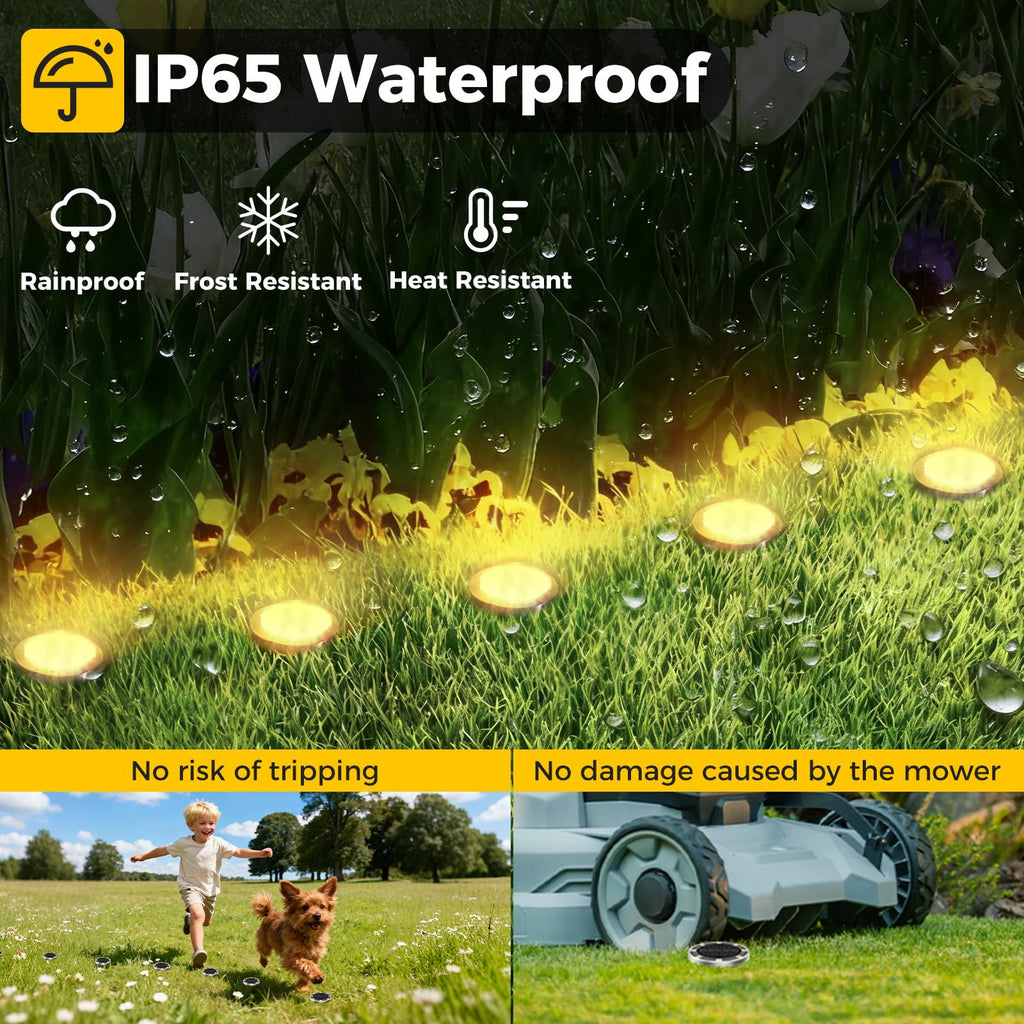 inkgear 10 Pack Solar Ground Lights Outdoor, 8 LED Mini Flat Solar Disk Lights, IP65 Waterproof Anti-Rust Disc Light, Landscape Lighting for Garden Pathway Yard Walkway Driveway Lawn,Warm White
