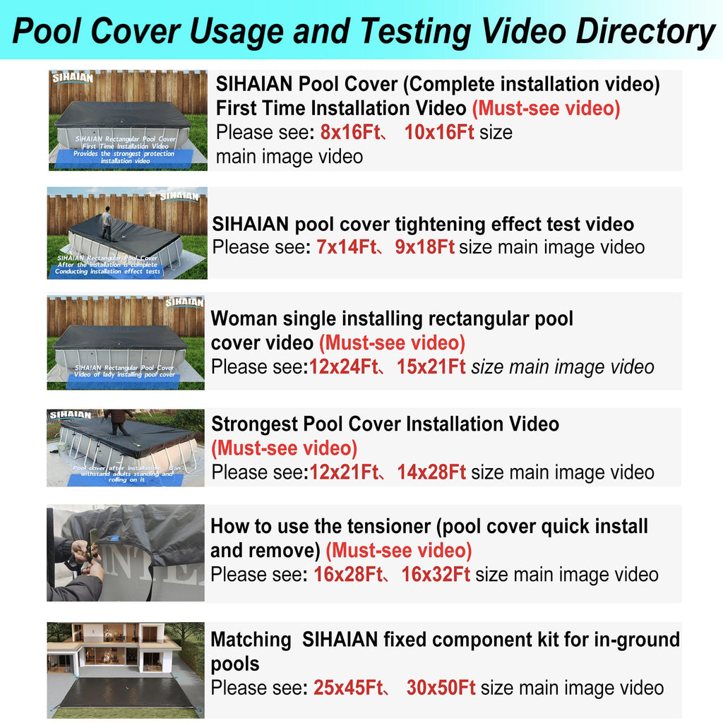SIHAIAN 10x20Ft Rectangular Pool Cover with Side Storage for Oval and Rectangular Above Ground Pool, One-Piece Solar Oval Pool Cover, Preventing Waterlogging, UV and Weather Resistant WP:10000kPa+