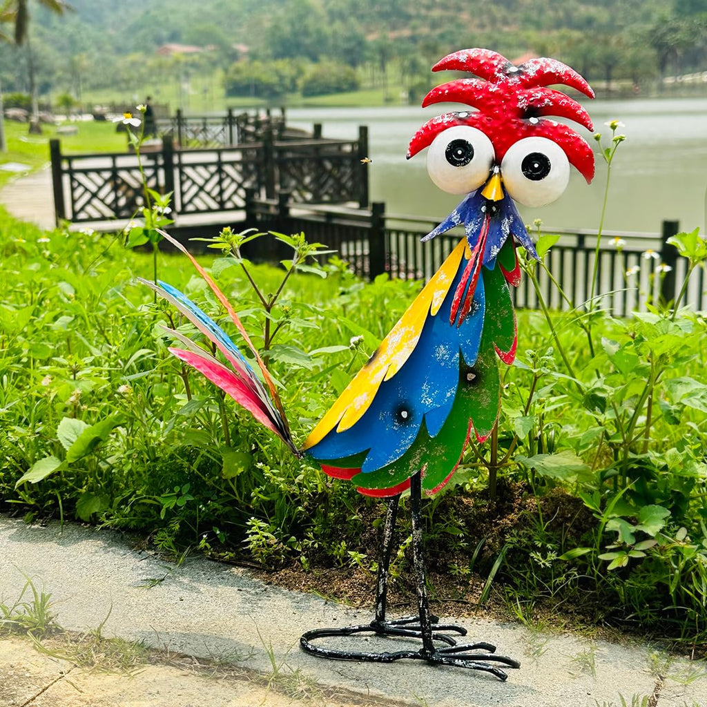 Natelf Outdoor Wacky Metal Rooster Yard Statue Decoration