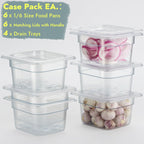 CURTA 6-Pack 1/6 Size 4" Deep NSF Polycarbonate Food Pans with Handled Lids & Drain Trays | Dishwasher & Freezer Safe Clear Container for Prep Tables, Buffet, Salad Bar, Commercial & Home Kitchen