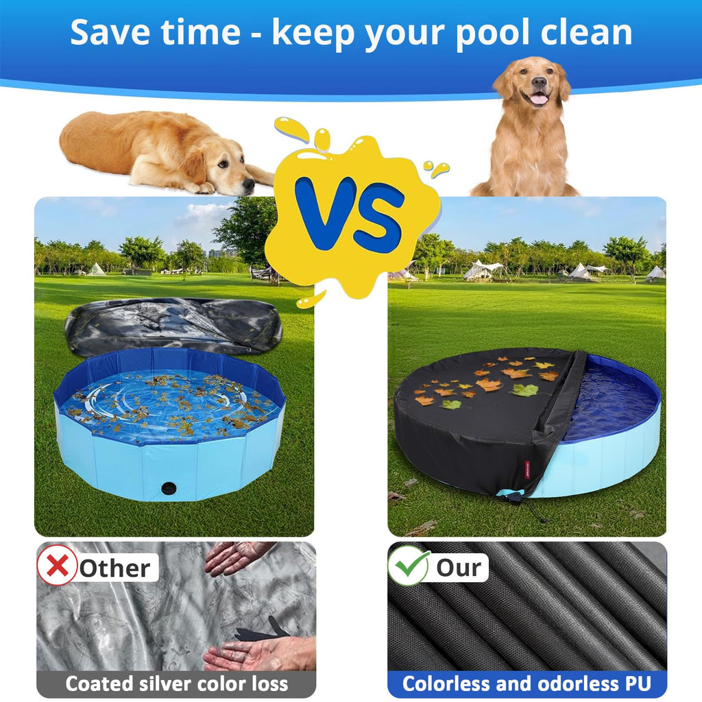 QH.HOME[2026 Upgraded Windproof] 71-72 inch Kiddie Pool Cover Round, Collapsible Dog Pool Cover with Super Windproof Ratchet Design, Odorless Waterproof Fabric Material and - Only Cover