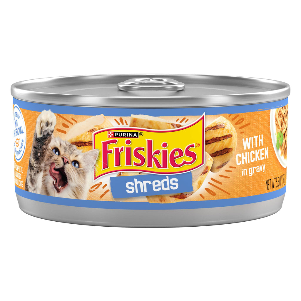 Purina Friskies Wet Cat Food, Shreds With Chicken, (24) 5.5 oz Cans