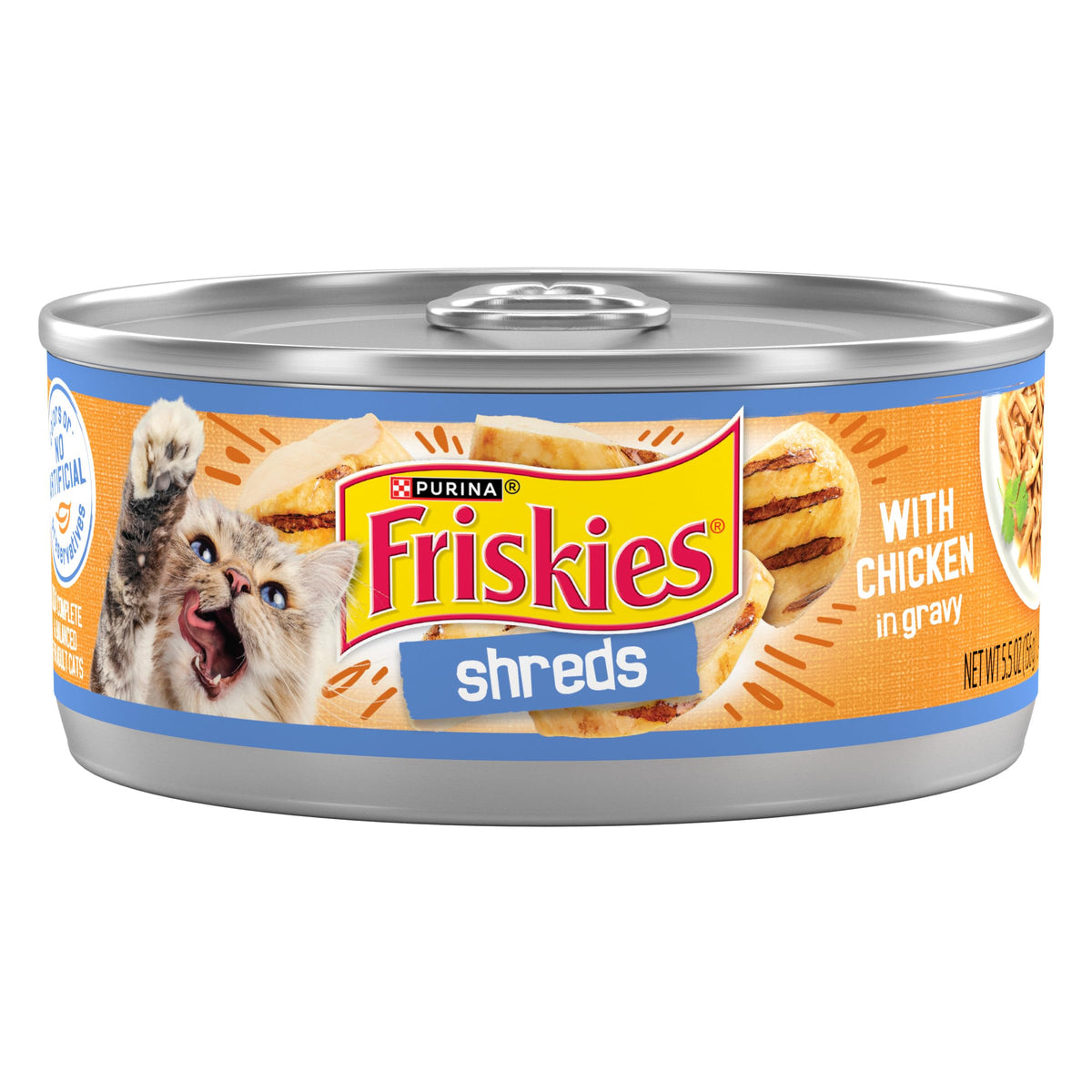 Purina Friskies Wet Cat Food, Shreds With Chicken, (24) 5.5 oz Cans