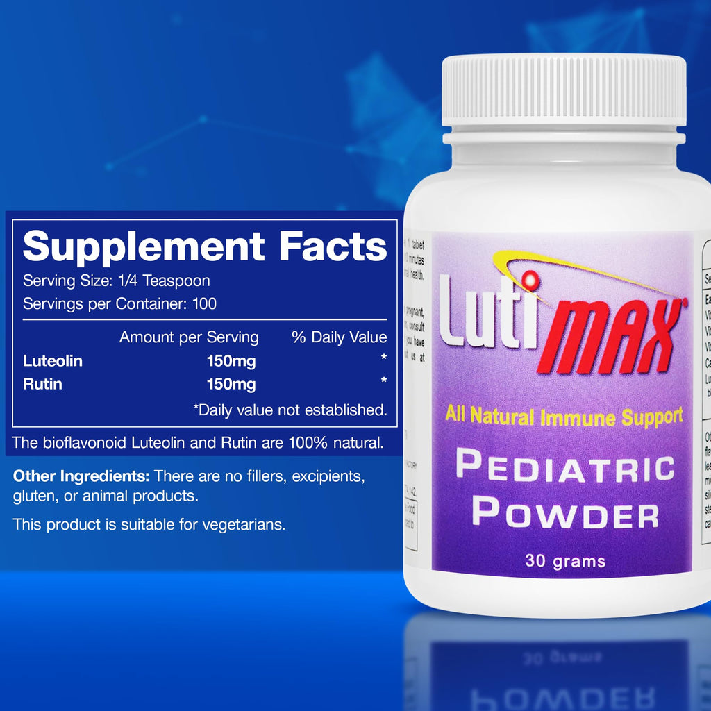 Lutimax Pediatric Powder Brain Supplement with Luteolin & Rutin for Kids - Memory, Focus, Muscle & Immune Support Brain Supplements - Nootropic Antioxidants - 200 Servings