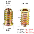PGMJ 200 Pcs Threaded Inserts for Wood - Metal Screws Assortment Hex Socket Drive 1/4 "- 20 Nut Inserts, Bolt Fastener Connector Wood Embellishments for Furniture (1/4"-20x20mm)