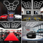 MODERN Hexagon Garage Light: Higher Brightness 38880 Lumens Honeycomb Garage Light, 8 Grid Systems 6500K, Hexagon Garage Grid Lighting for Garage, Gym, Car Detailing Shop etc.