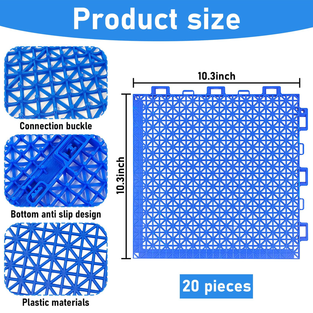 Hlimior 20Pcs Pool Drainage Mat,10.3" x 10.3"Above Ground Walkways, Pool Mat with Multiple Splicing Methods to Prevent Dirt from Entering The Pool,Interlocking Plastic Floor for Pools, Spas, Passways