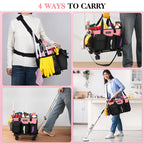 Chyaidach Rolling Cleaning Caddy, Cleaning Supplies Organizer with Trolley, Wearable Cleaning Tote Bag on Wheels with Hard Bottom, Cleaning Carts for Housekeepers/Home/Car/Office/Picnic (Pink)