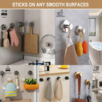ZESLMG Suction Cup Hooks for Shower, Chrome Wreath Hangers for Front Door Glass Window Bathroom Kitchen Wall, Removable Towel Holder Bath Robe Loofah Coat Hooks No Damage for Hanging, 2 Pack