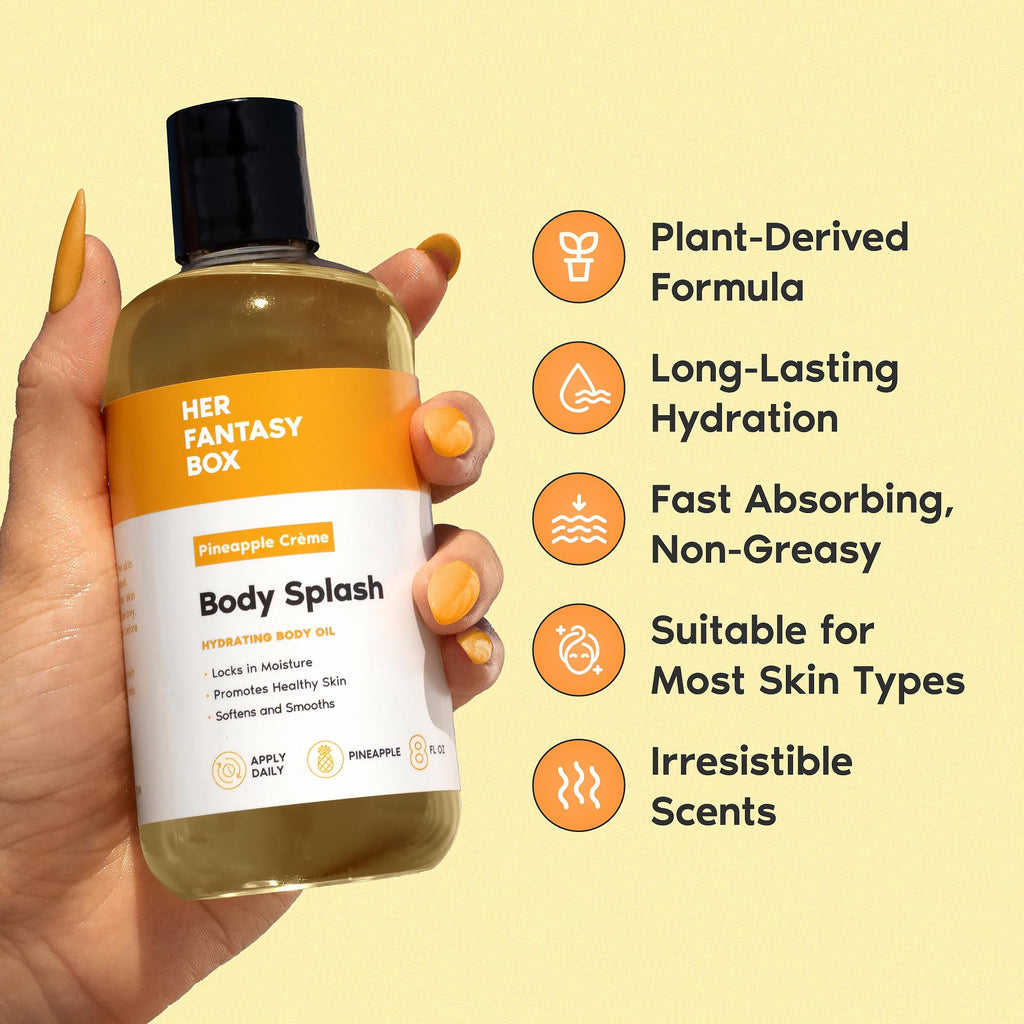 Her Fantasy Box | Body Splash Hydrating Body Oil (Pineapple Creme) - Moisturizing, Non-Greasy Formula for Soft, Smooth Skin - All-Natural, Lightweight & Nourishing