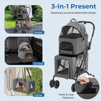 Giantex Double Dog Stroller for 2 Dogs, Detachable Carriers, Safety Belt, 4 Lockable Wheels, Pet Travel Carrier Strolling Cart, Folding Cat Stroller for Small Medium Pets Dogs (Gray)