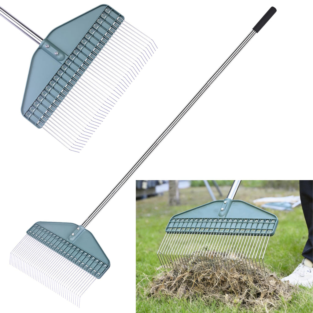 YEELOR Thatch Rake, 66" Adjustable Handle, 17" Wide Dethatcher Rake for Garden, Patio & Lawn, Cleans Dead Grass, Thatch, Pine Needles & Acorns (Right-Angle Hook)