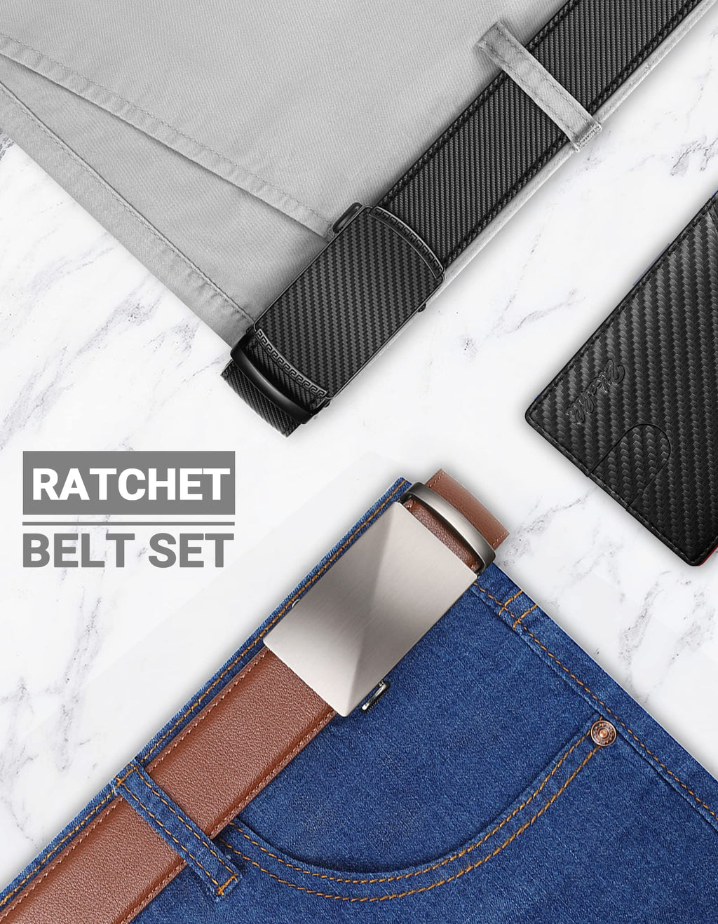 Zitahli Leather Ratchet Belt for Men - 2 Pack Mens belt,Customizable Fit
