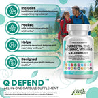 Q Defend Quercetin Supplement with Zinc Vitamin C Vitamin D Elderberry Turmeric Black Pepper Garlic Ginger Sea Moss Lysine Stinging Nettle Reishi Mushroom Immune Support 60 Capsules by Clean Nutra