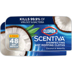 Clorox Scentiva Disinfecting Wet Mop Pad, Disposable Mop Heads, Coconut and Waterlily, 2 Packs, 24 Wet Refills Per Pack (Package May Vary)