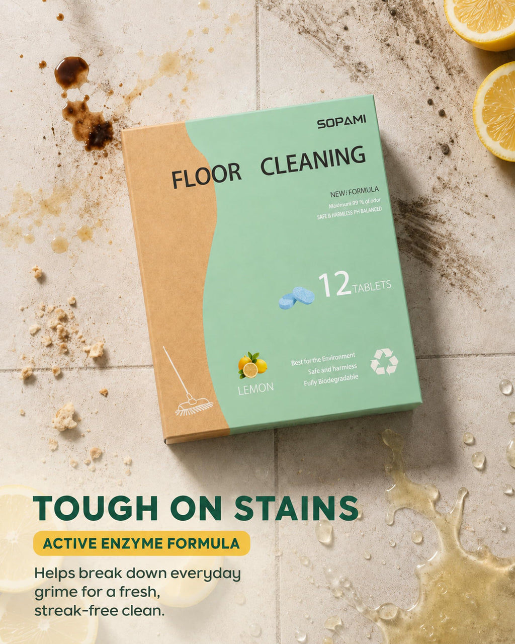 SOPAMI multi-effect floor cleaning tablets 24 Counts Lemon Scent