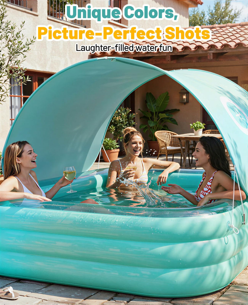 HeySplash Inflatable Pool with Canopy, Swimming Pool for Adults, Large Blow Up Pool Ideal for Family Backyard Garden Party, Outdoor Summer Fun, 102" x 65" x 22"(Green)