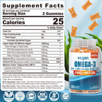 Vegan Omega 3 Gummies 1280mg + Vitamin D3 K2 (MK7), Omega 3 Fish Oil Alternative for Adults, w/Algae EPA 600mg & DHA 400mg, MCT Oil - No Fish Taste - for Brain, Eye, Immune Health, Sugar Free, 2 Pack