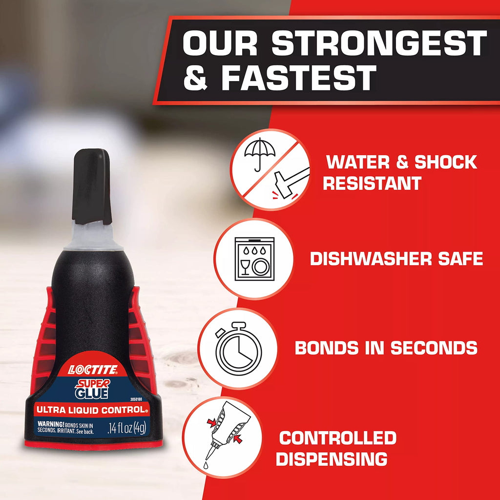 Loctite Super Glue Ultra Liquid Control, Clear, 0.14 fl oz Bottle, 3 Pack - Superglue for Plastic, Wood, Metal, Crafts & Repair, Cyanoacrylate Adhesive Instant Glue, Quick Dry