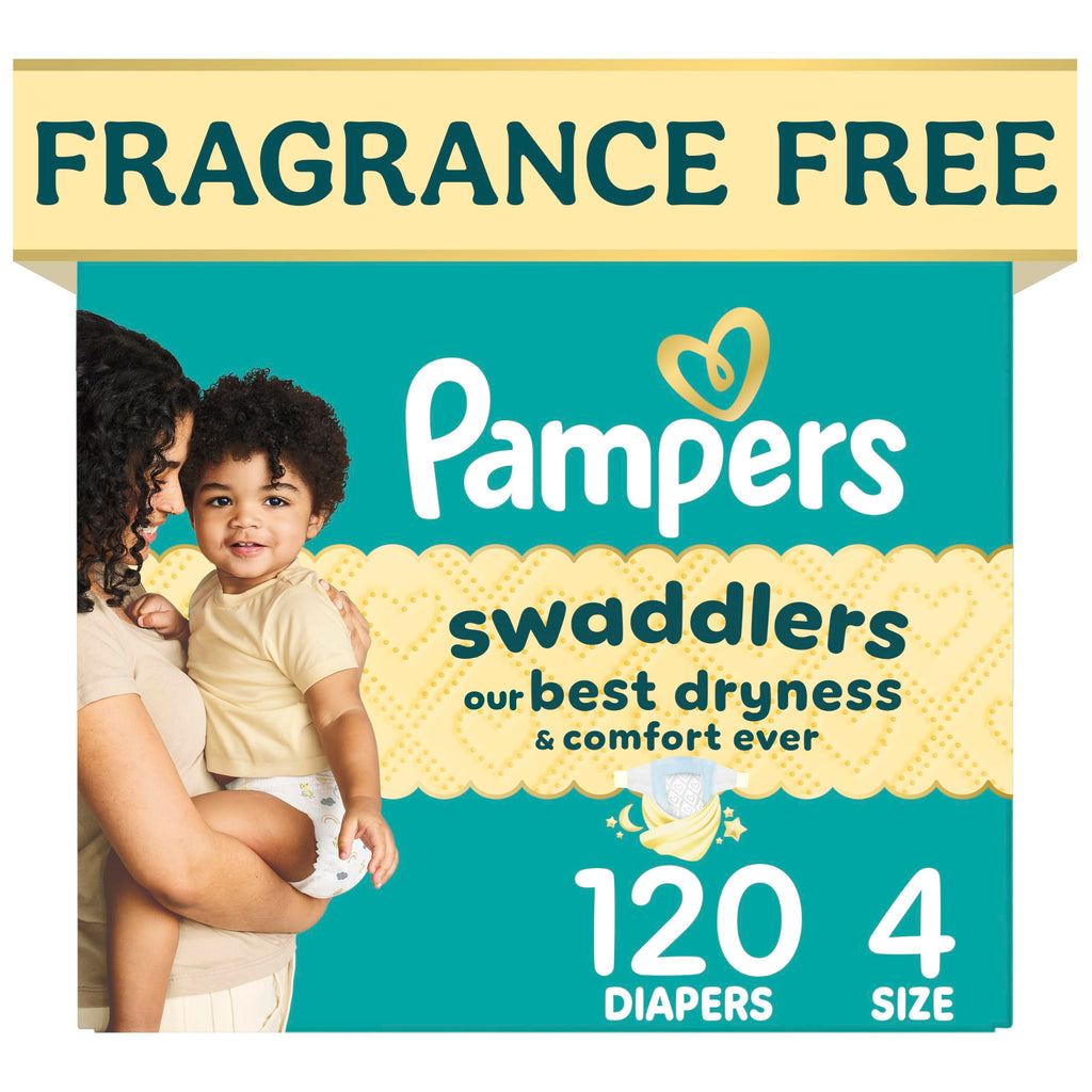 Swaddlers Diapers, Size 4 (15-34 lbs), 120 Count, Fragrance Free, Hypoallergenic, Absorbent, Pediatrician Recommended, Skin Safe
