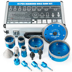 Diamond Tile Hole Saw Kit - 14 PCS Set Including 6/6/8/20/25/35/50/75/100mm Drill Bits, 20mm Finger Bit, 50mm Beveling Chamfer Bit, and 5" Diamond Blades for Tile, Ceramic, Porcelain, and Marble