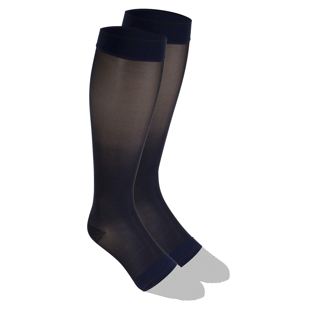 Truform Sheer Compression Stockings, 15-20 mmHg, Women's Knee High Length, Open Toe, 20 Denier, Navy, 2X-Large