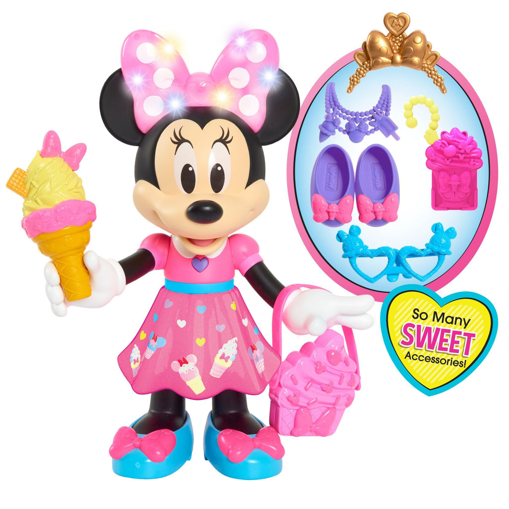 Disney Junior Sweets & Treats Minnie Mouse, Interactive 10-Inch Doll with Lights, Sounds, and Accessories, Kids Toys for Ages 3 Up, Amazon Exclusive by Just Play