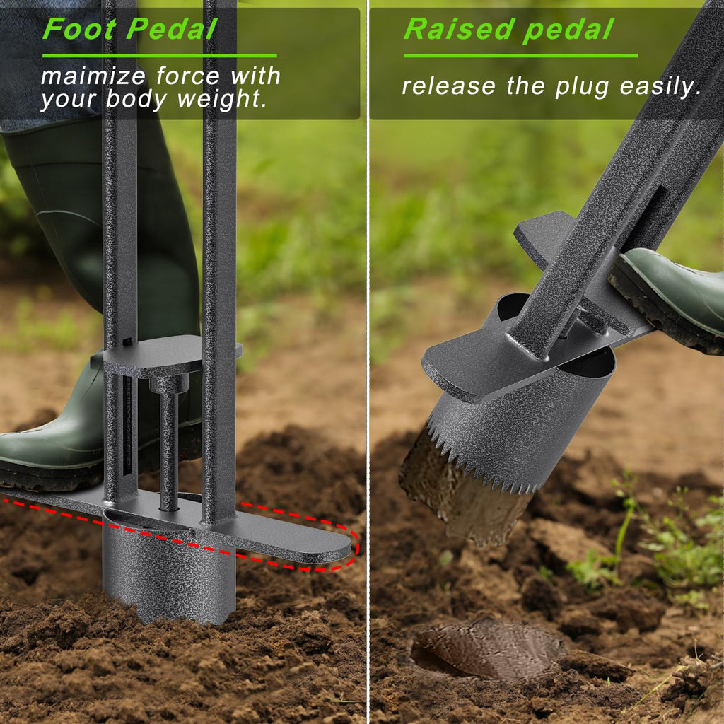 Dolibest Sod Plugger, Bulb Planter Tool with Non-Slip Grip Handle. Turf Cutter and Grass Plugger Tool with Dual Pedals, Sharp Serrations, Perfect for Zoysia, Bermuda and More (Upgrade)