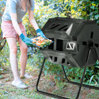 Outvita 43 Gallon Outdoor Compost Bin, Dual Chamber Tumbling Composter