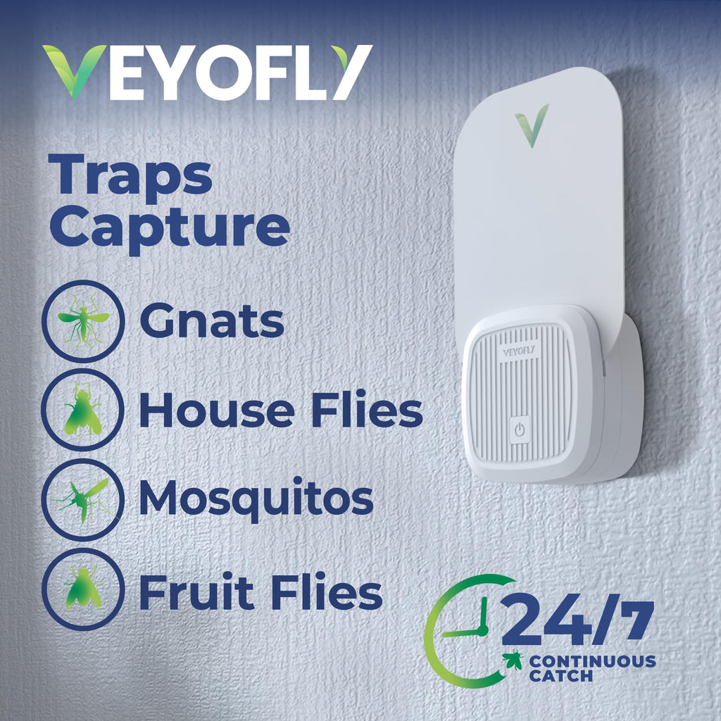 VEYOFLY Fruit Fly Traps for Indoors (2 Device + 4 Refills), Gnat Trap Indoor Plug in, Bug Traps, Flying Insect Trap, Gnat Traps for House Indoor, Fly Trap Indoor for Home Bug Light, Gnats Catcher