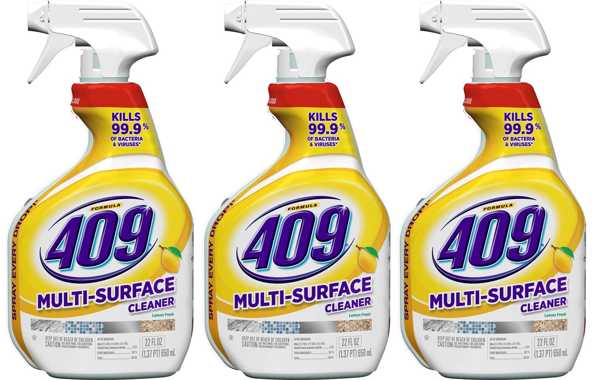Formula 409 Multi-Surface Spray Cleaner, Lemon Scent, 22 Ounces, Pack of 3