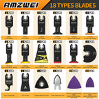 AMZWEI 153PCS Upgraded Multitool Blades Oscillating Tool Accessories with Sandpaper, Hook Knife, Titanium Saw Blades for Wood Metal Plastic Cutting, Compatible with Dewalt Ryobi Milwaukee Rockwell