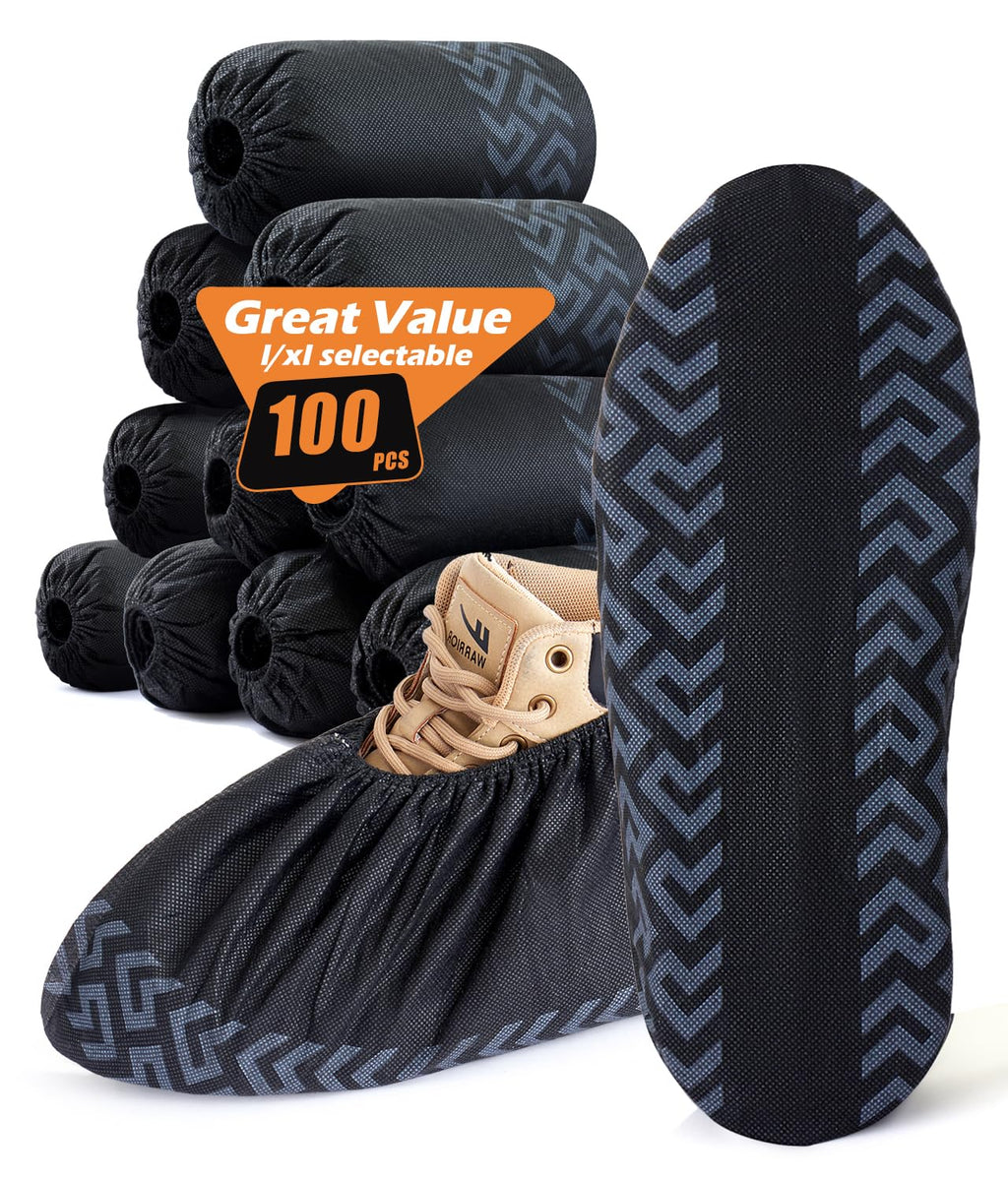 X-Large 100 Pcs Shoe Covers Disposable Non-Slip, Breathable Shoe Covers for Indoors, Slip-resistant, Durable, Non-Woven Booties for Shoes Covers,Stretchable Fits Up To13 US Men,Black