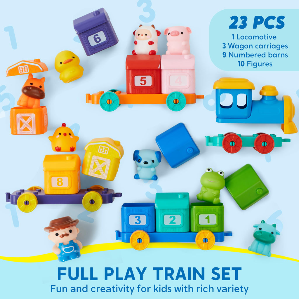 Play-Act Learning Toys for 1 2 3 Years Old, Counting, Matching & Sorting Montessori Learning Farm Train Including 9 Farm Animals, Birthday Gift for Baby Boys Girls