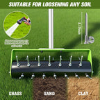 Failenfeivp Rolling Lawn Aerator Tool Heavy Duty Manual Push Aerator Lawn Tool with 42 Spikes Lawn Aerator Spike Tool for Maintaining Garden Yard Soil Health(Green,70IN)