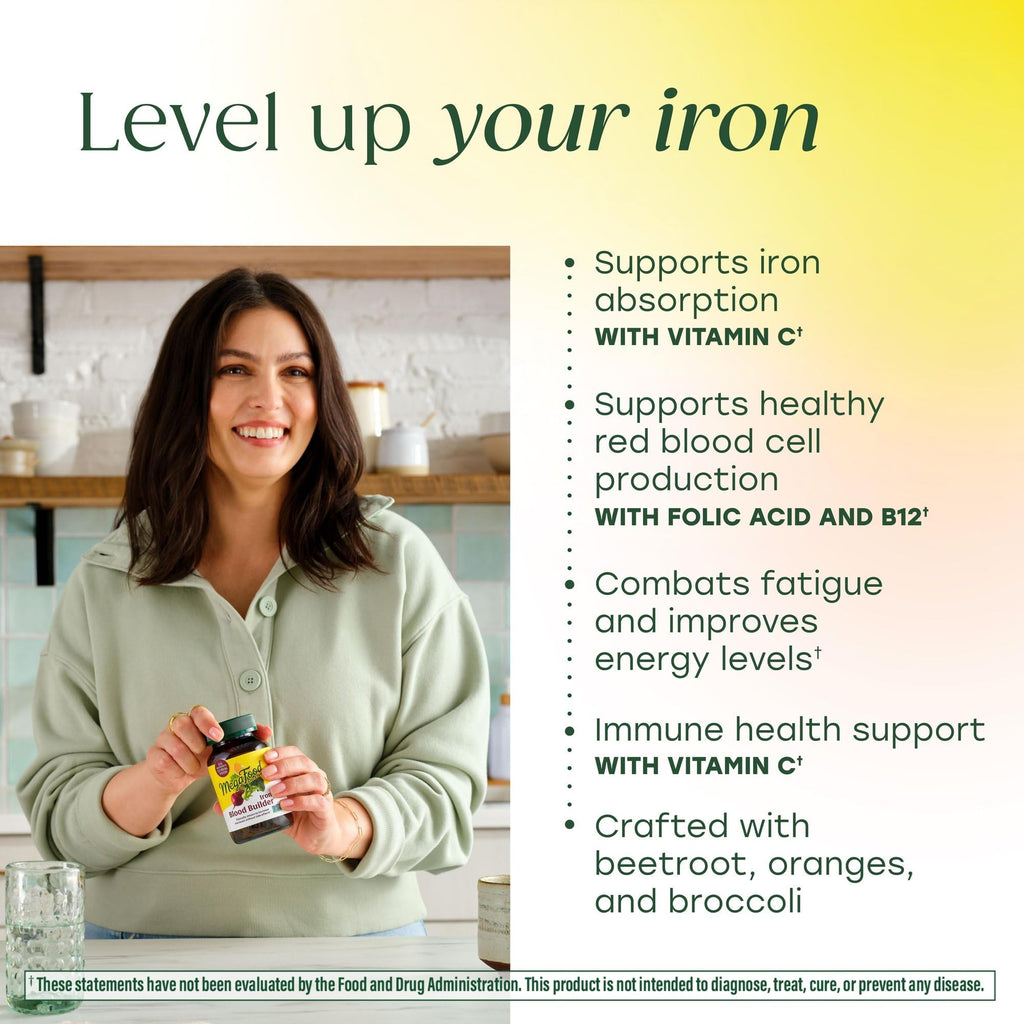 MegaFood Blood Builder Iron Supplement for Women & Men - Increase Iron Levels Without Side Effects - Combats Fatigue - with Vitamin B12, Folic Acid & Vitamin C for Absorption - Vegan - 90 Tablets