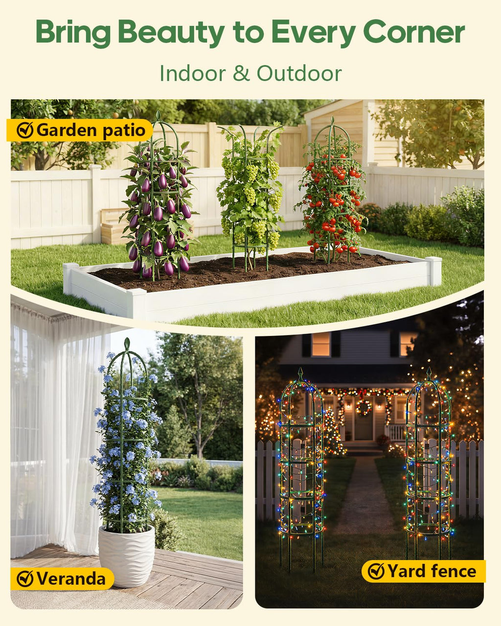 2 Pack 6.2ft High Adjustable Garden Trellis for Climbing Plants, Green
