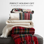 EverGrace Chenille Christmas Throw Blanket, 50"x60", White Stewart Plaid