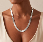 Chunky Silver Long Herringbone Necklace for Women – Stainless Steel Dainty Snake Chain Choker, Trendy Simple Long Layered Jewelry Non Tarnish, 8mm, 18 Inch & 2 Inch Extension Chain, Gift for Her