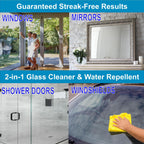 CPR Glass 2-in-1 Glass Cleaner & Water Repellent (22oz) + 2 Microfiber Applicator Towels | Deep Cleaning for Glass, Mirrors, Windows, Windshields, Shower Doors