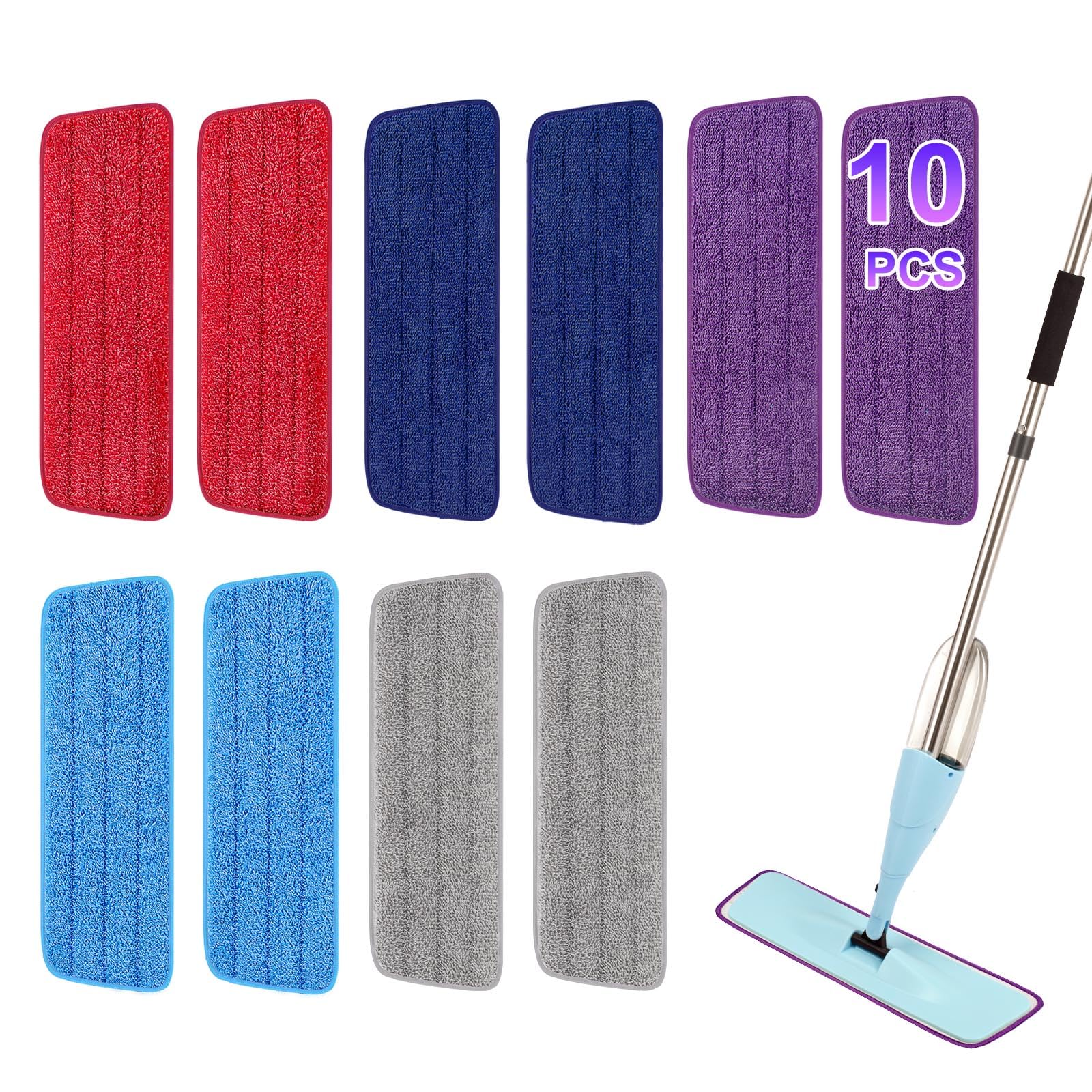 H-Gamely 10 Pack 16.5 inch Reusable Mop Pads Microfiber Spray Mop Replacement Heads for Wet/Dry Mops Compatible with Bona Floor Care System