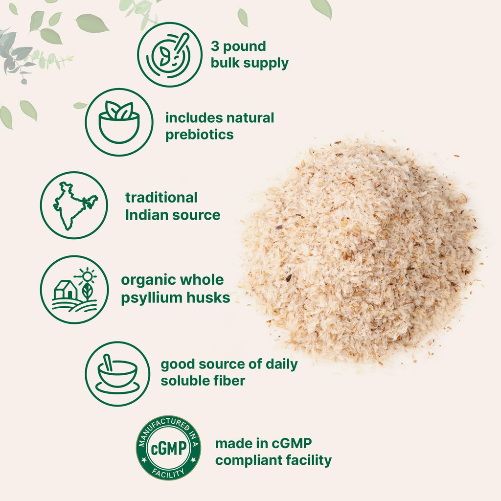 Micro Ingredients Organic Whole Psyllium Husks, 3lbs | Daily Soluble Fiber Supplement with Prebiotics | Psyllium Husk Sourced from India | Non-GMO, Keto Friendly, Vegan