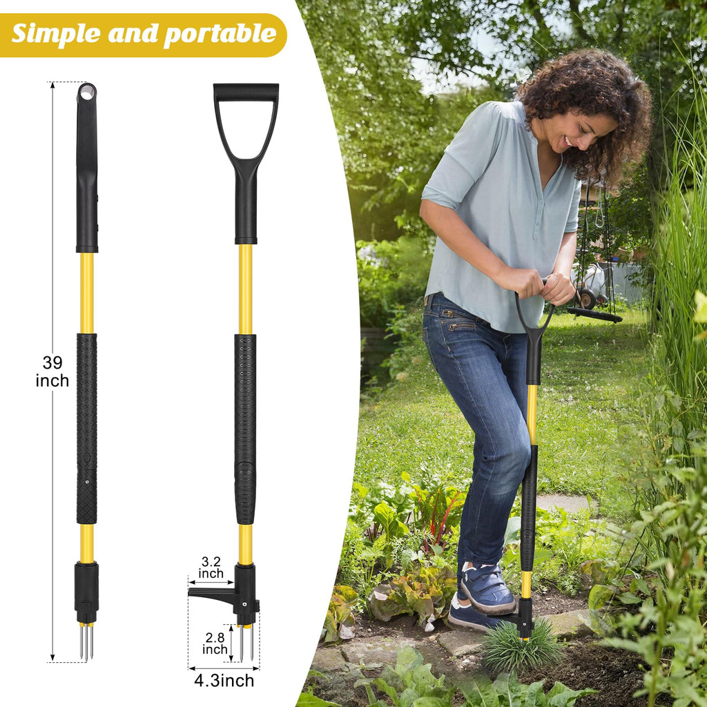 Tegarbed 39" Stand Up Weed Puller Tool - Heavy Duty Detachable 3-Claw Weeder with Ergonomic Long D-Handle | Tools for Effortless Garden Weed Removal (Dandelions, Thistles & More)