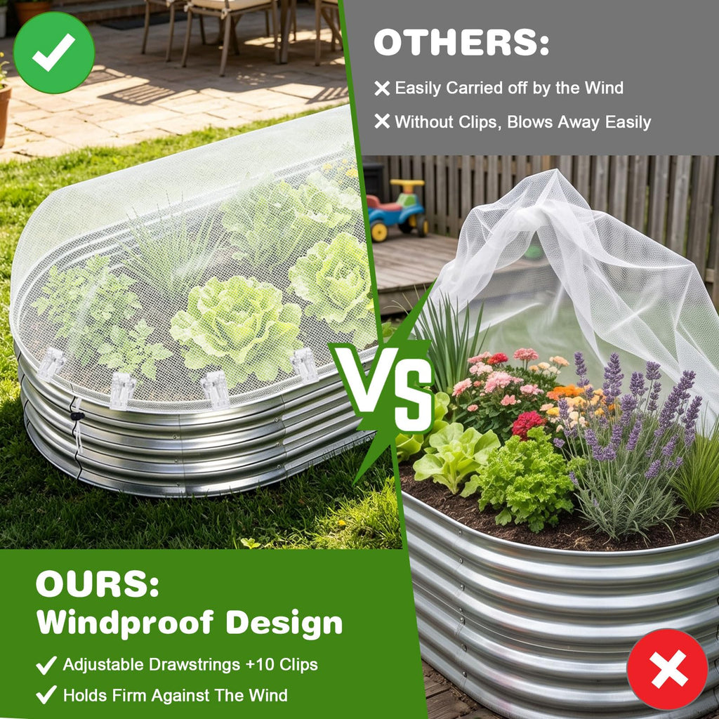 2 Pack Taller Garden Netting for 4x2FT Raised Beds with 10 Secured Clips